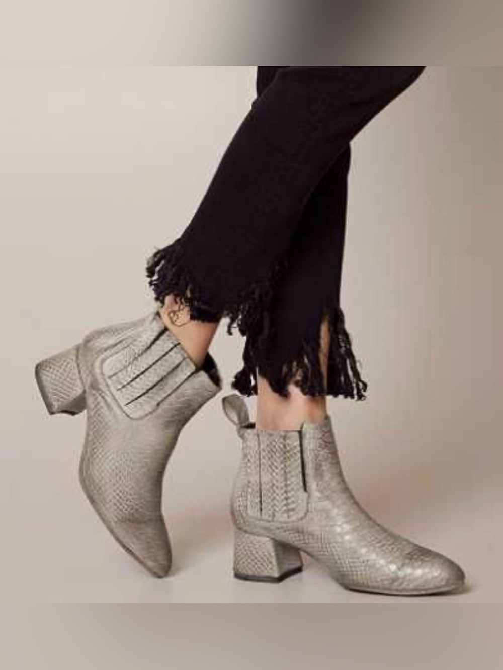 Freebird by Steven Metallic Snake-Embossed Silver Ankle Booties